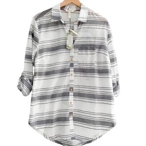 Matilda Jane x Joanna Gaines Cotton Stripe Button Down Shirt Womens NEW